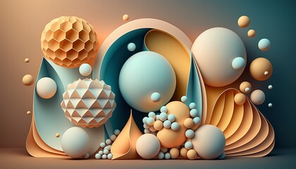 Abstract background with different geometric patterns. Gradient, all colors of the rainbow, very detailed. Generative art.