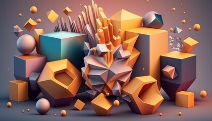 Abstract background with different geometric patterns. Gradient, all colors of the rainbow, very detailed. Generative art.