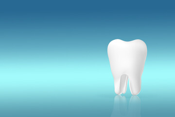 Tooth white molar model on pastel blue background. Tooth symbol sign. Dentistry conceptual photo. Implant. Orthodontics. Orthodontic dental theme. Dental healthcare concept.