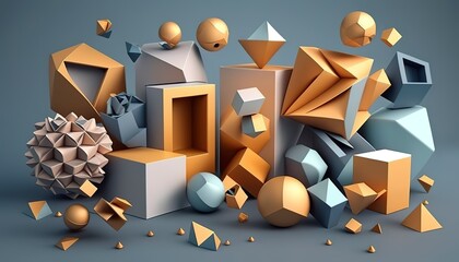 Abstract background with different geometric patterns. Gradient, all colors of the rainbow, very detailed. Generative art.