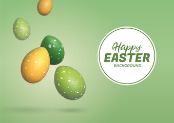Flying matte easter eggs on light green background.