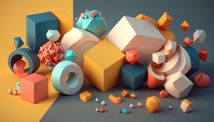 Abstract background with different geometric patterns. Gradient, all colors of the rainbow, very detailed. Generative art.