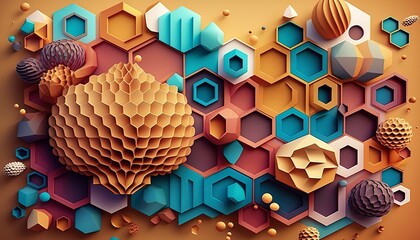 Abstract background with different geometric patterns. Gradient, all colors of the rainbow, very detailed. Generative art.