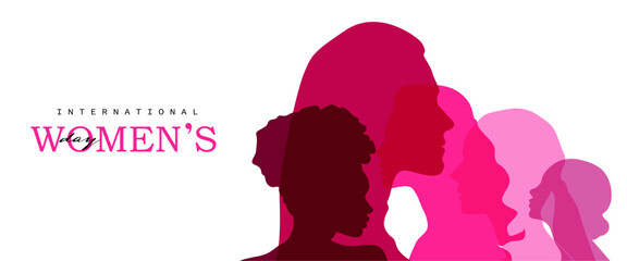 Women silhouette head isolated. Women's history month banner.	