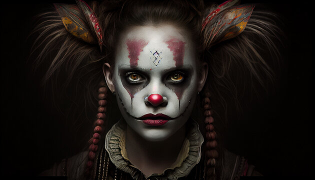 Dark clown face, fictional haracter, AI based