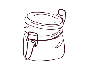 Glass jar with snap closure. Doodle or line vector illustration