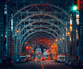 New York, USA:  Riverside Drive Viaduct elevated steel highway built in 1901 - obrazy, fototapety, plakaty