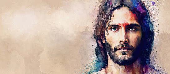 Jesus Christ. Painting illustration, generative ai.