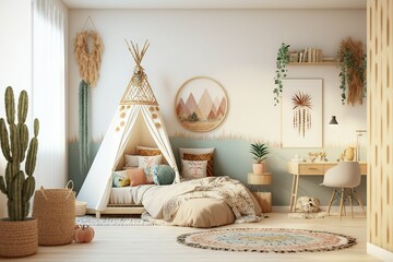 Bright and cozy modern children bedroom 