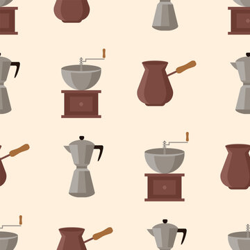 Making coffee seamless pattern coffee maker geyser coffee maker coffee grinder cold brew espresso ristretto takeaway eco pack paper cup
