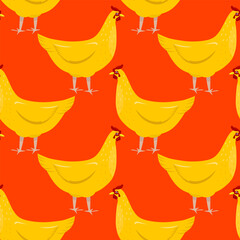Golden hen. Vector illustration. Pattern with poultry on a bright background.