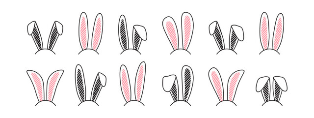 Bunny ears headband, Easter rabbit ear vector icon, cute drawn animal costume isolated on white background. Simple illustration