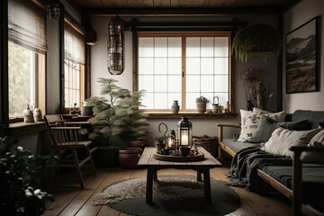 Fototapeta na wymiar Modern Interior Design. Living Room. Illustration AI Generative