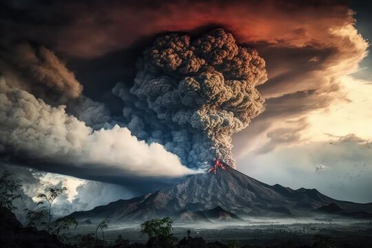 volcanic eruption in Indonesia natural disaster. Generative ai.
