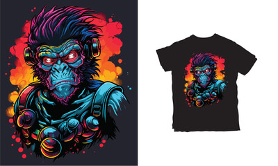 Monkey Ninja Synthwave Tshirt Design