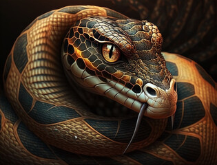 Close-up of a brown snake head. Generative AI
