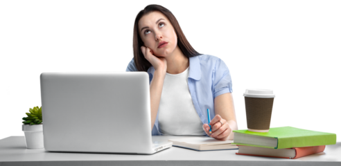 Young female student working in an office