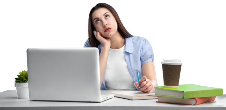Young female student working in an office