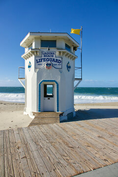 Laguna Beach historic lifeguard tower on Main beach boardwalk