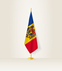 Moldova flag on a flag stand.