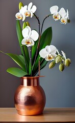 White orchids, copper vase