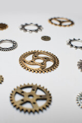 clock parts with cogs and wheels