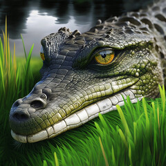 Alligator animal river site on grass AI Generated