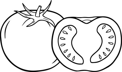 Illustration of a half tomato in a hand drawn style.