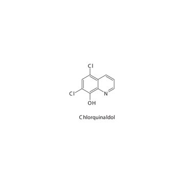 Chlorquinaldol  flat skeletal molecular structure Antiprotozoal drug used in amoebiasis treatment. Vector illustration.