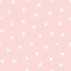 Heart seamless pattern. Repeating love background. Repeated scattered hearts for design prints. Scattering graphic motif. Repeat lattice. Randomly ornament. Decorative elements. Vector illustration
