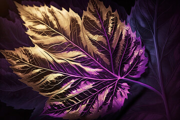 Purple and gold leaf. Generative AI image.
