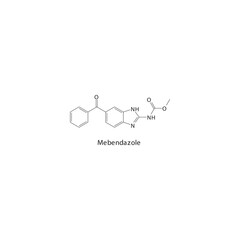 Mebendazole  flat skeletal molecular structure Anthelmintic agent drug used in worm infection treatment. Vector illustration.