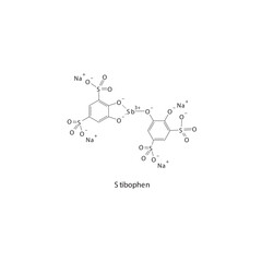 Stibophen  flat skeletal molecular structure Anthelmintic agent drug used in worm infection treatment. Vector illustration.
