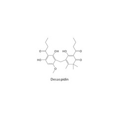 Desaspidin  flat skeletal molecular structure Anthelmintic agent drug used in worm infection, leishmaniasis treatment. Vector illustration.