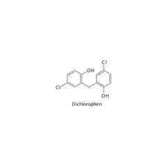 Dichlorophen  flat skeletal molecular structure Anthelmintic agent drug used in worm infection, leishmaniasis treatment. Vector illustration.