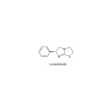 Levamisole flat skeletal molecular structure Anthelmintic agent drug used in worm infection treatment. Vector illustration.