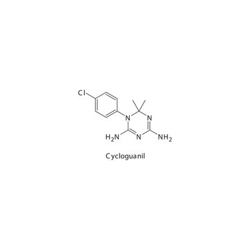 Cycloguanil&nbsp; flat skeletal molecular structure Antiparasitic drug used in malaria treatment. Vector illustration.