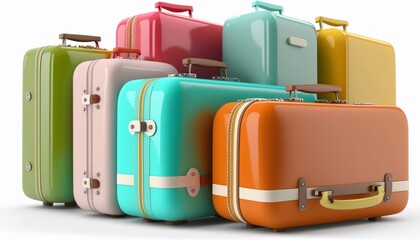 Colorful assorted suitcases isolated on white background.