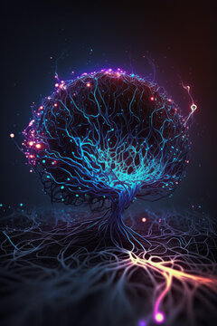 Concept of neural network, artificial intelligence and machine learning. Generative AI.