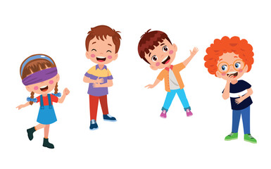 happy cute little kid boy and girl play tag blindfolded