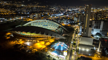 Beautiful aeria view of the city of San Jose Costa Rica at Night, full of lights - obrazy, fototapety, plakaty