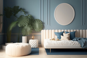 Modern and lightblue living room interior mockup - Generative AI