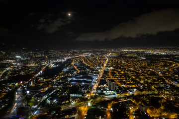 Beautiful aeria view of the city of San Jose Costa Rica at Night, full of lights