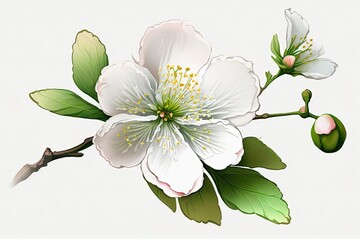 White background with a Sakura flower in full bloom. Generative AI