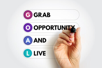 GOAL - Grab Opportunity And Live acronym, business concept background