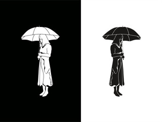 silhouette illustration of woman with umbrella for high contrast card