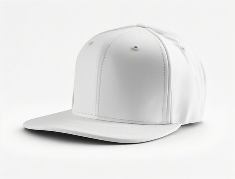 empty white snapback hat mockup isolated on a white blank background for design, flat baseball cap mock up, generative Ai