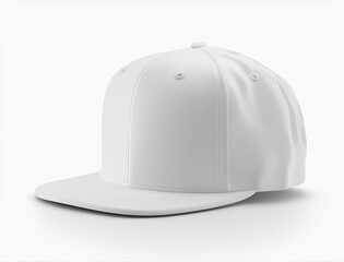 empty white snapback hat mockup isolated on a white blank background for design, flat baseball cap mock up, generative Ai