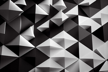 Black white abstract background for design. Geometric shapes. Triangles, squares, stripes, lines. Gradient. Modern, futuristic. Light gray. Template. Created with Generative AI technology