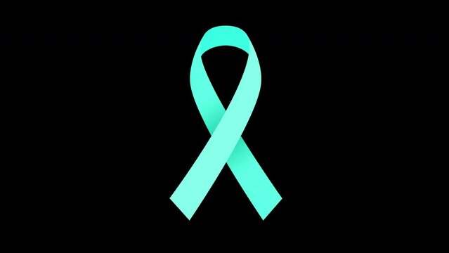 4K Turquoise color mourning ribbon stock animation. Slow motion Turquoise color cancer awareness video. With alpha channel.